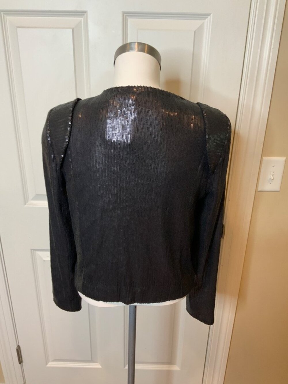 IRO Black Sequin Asymmetrical Zip-Up Jacket W/ Structured Shoulders, Size 0 - Picture 4 of 5
